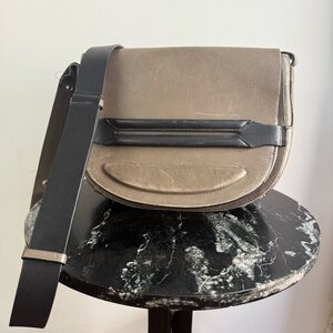 Rag & Bone gray and black leather distressed saddle bag